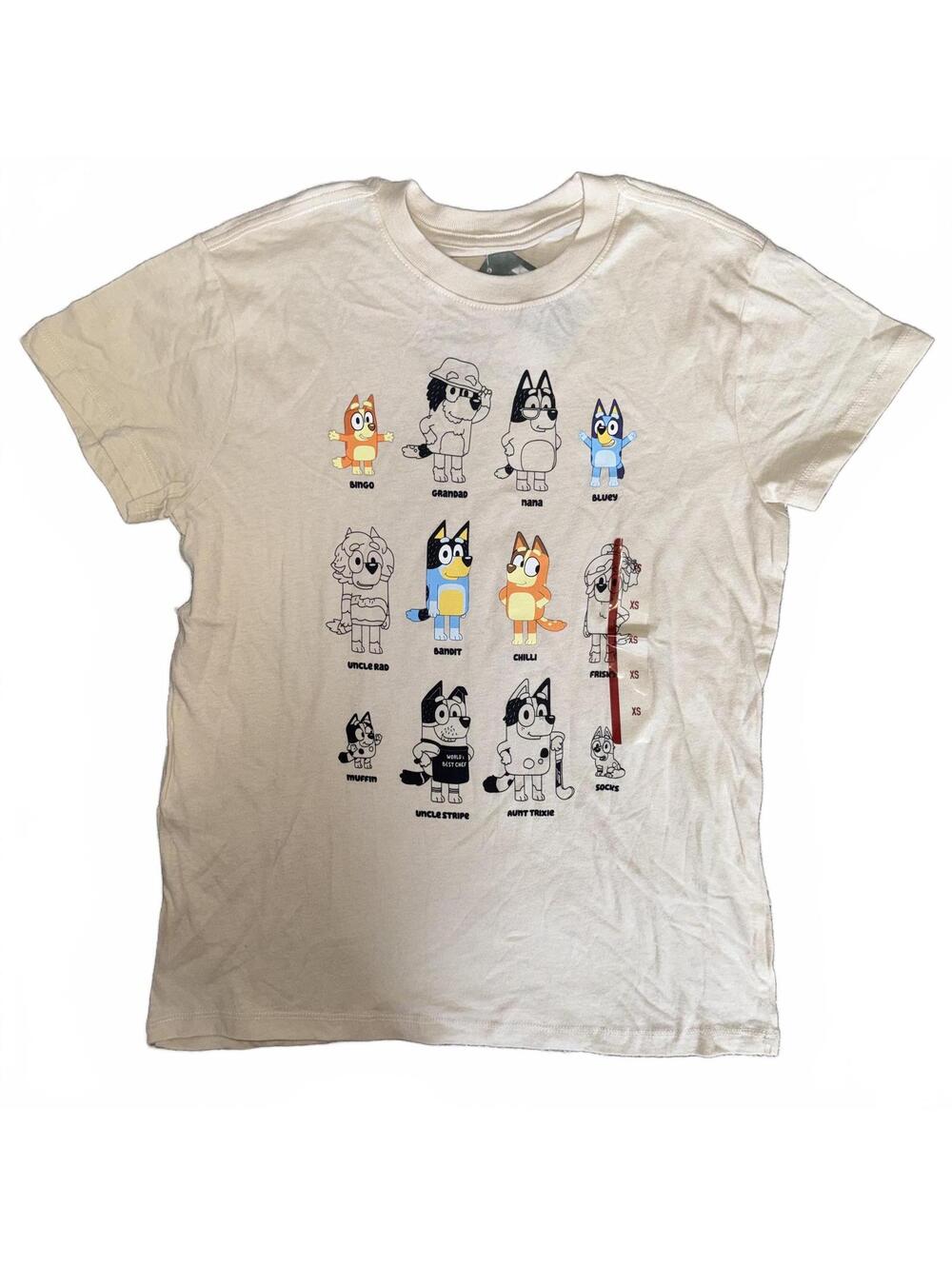 Bluey Character Graphic T-shirt Women's Cream Color Short Sleeve Tee Size XS NWT
